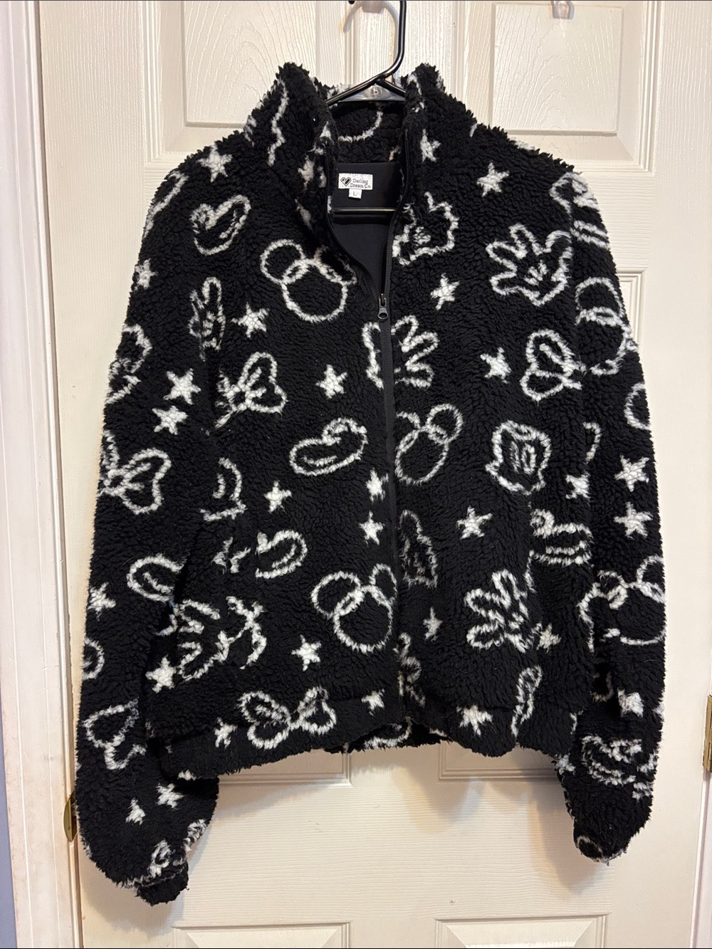 Women’s Black and White Mickey Mouse Sketch Sherpa Jacket